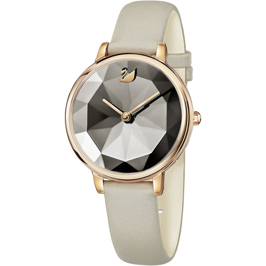 CRYSTAL LAKE WATCH, LEATHER STRAP, GREY - ROSE-GOLD TONE