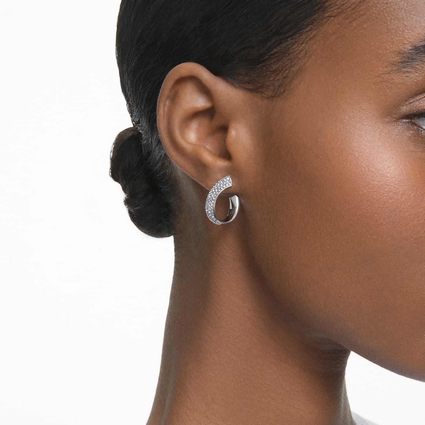 EXIST HOOP EARRINGS SMALL - WHITE, RHODIUM