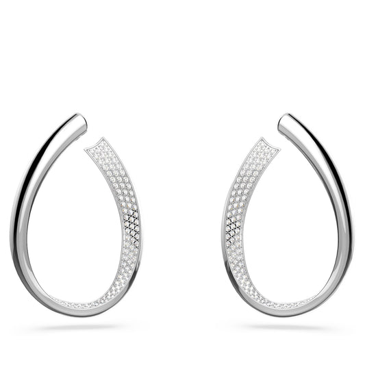 EXIST HOOP EARRINGS, WHITE, RHODIUM PLATED