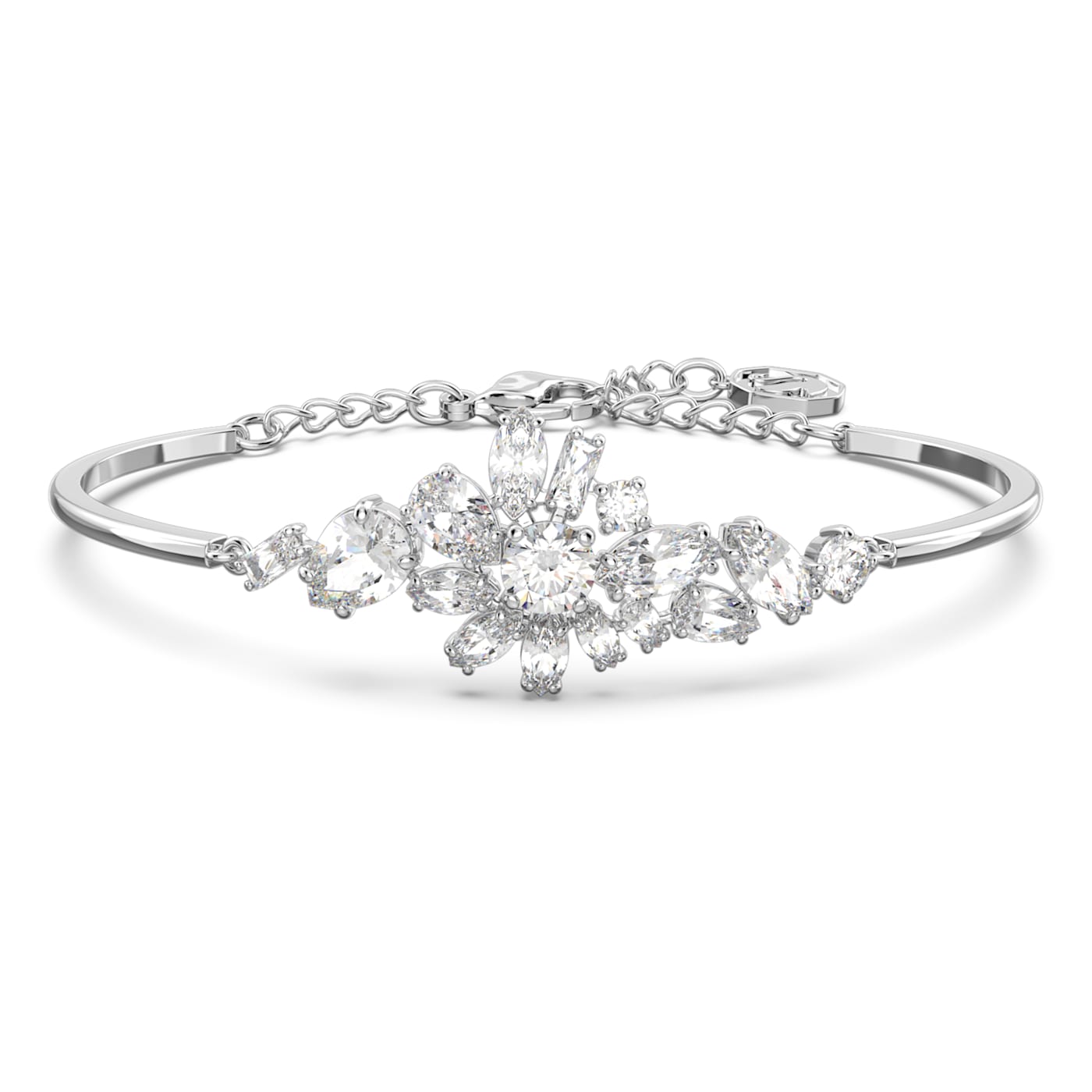 GEMA BANGLE FLOWER - WHITE, RHODIUM