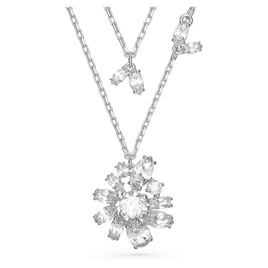 GEMA LAYERED NECKLACE FLOWER - WHITE, RHODIUM