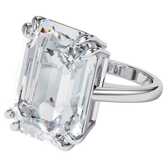 MESMERA RECTANGLE COCKTAIL RING - WHITE, RHODIUM