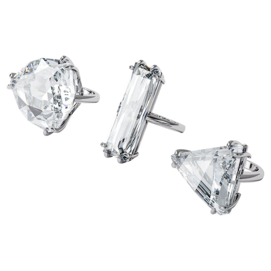 MESMERA COCKTAIL RING SET OF 3 - WHITE, RHODIUM