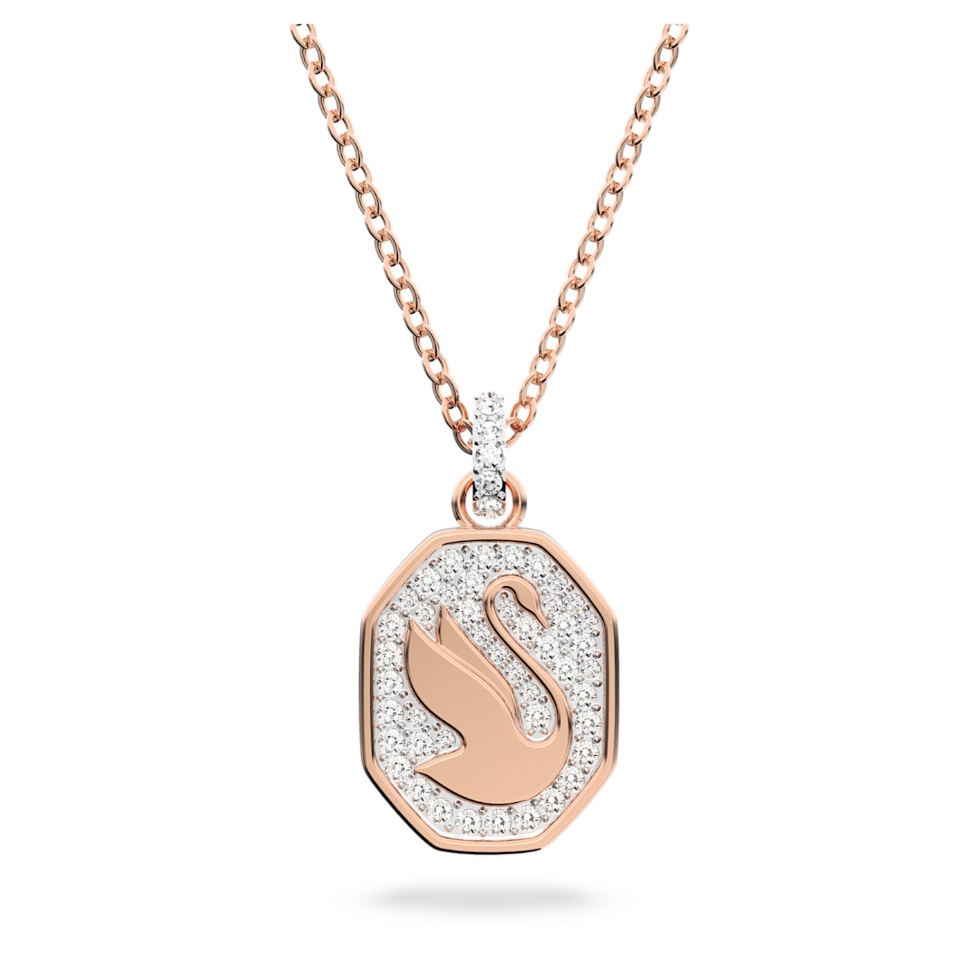 SIGNUM SWAN PENDANT, WHITE, ROSE-GOLD TONE PLATED