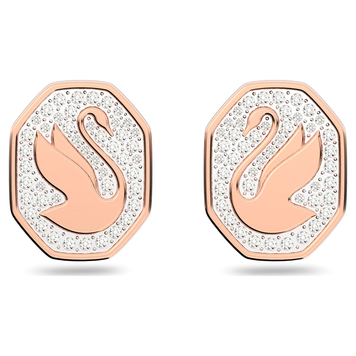 SIGNUM SWAN STUD EARRINGS, WHITE, ROSE-GOLD TONE PLATED