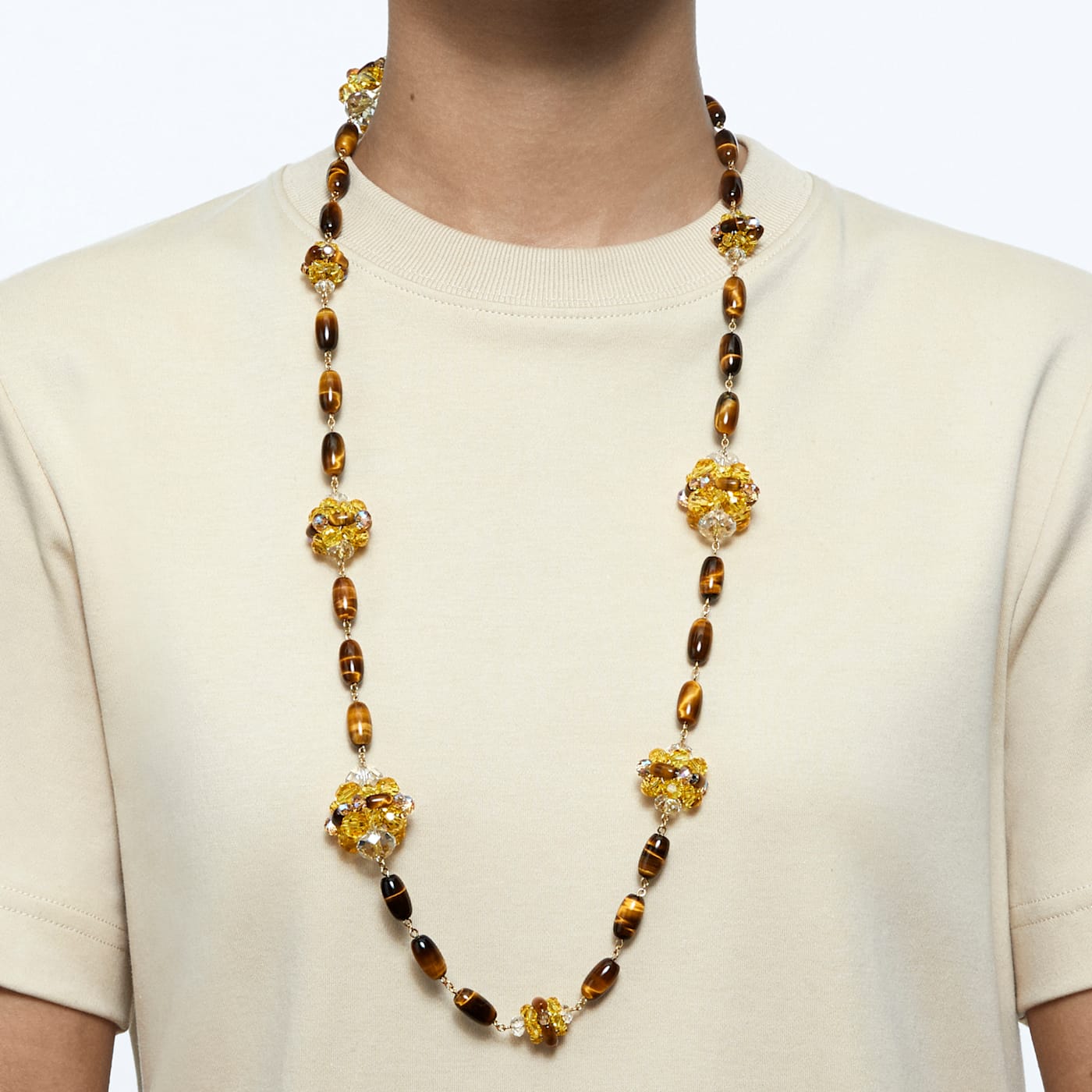 SOMNIA LONG NECKLACE, BROWN, GOLD-TONE PLATED