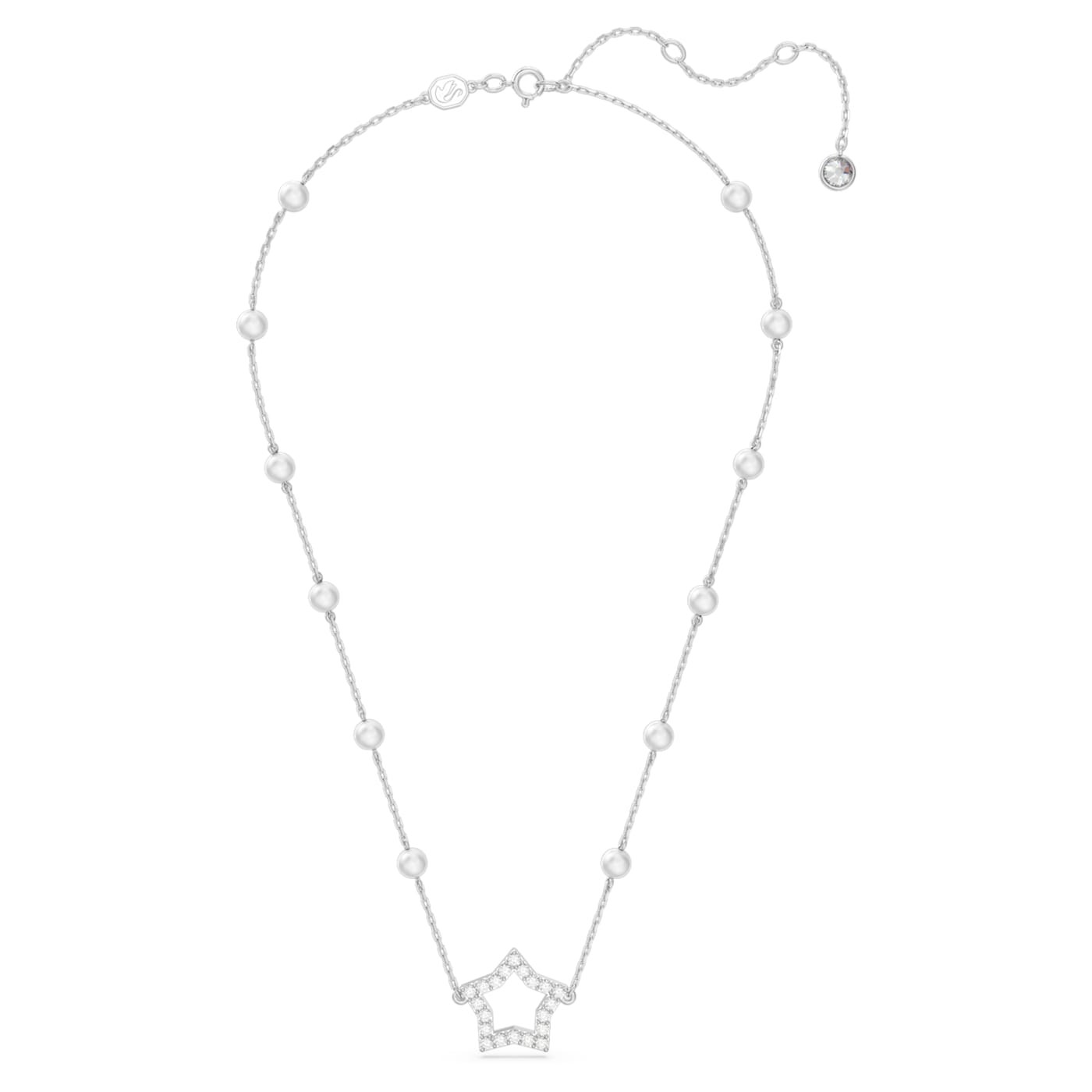 STELLA NECKLACE, PEARL, STAR, RHODIUM PLATED