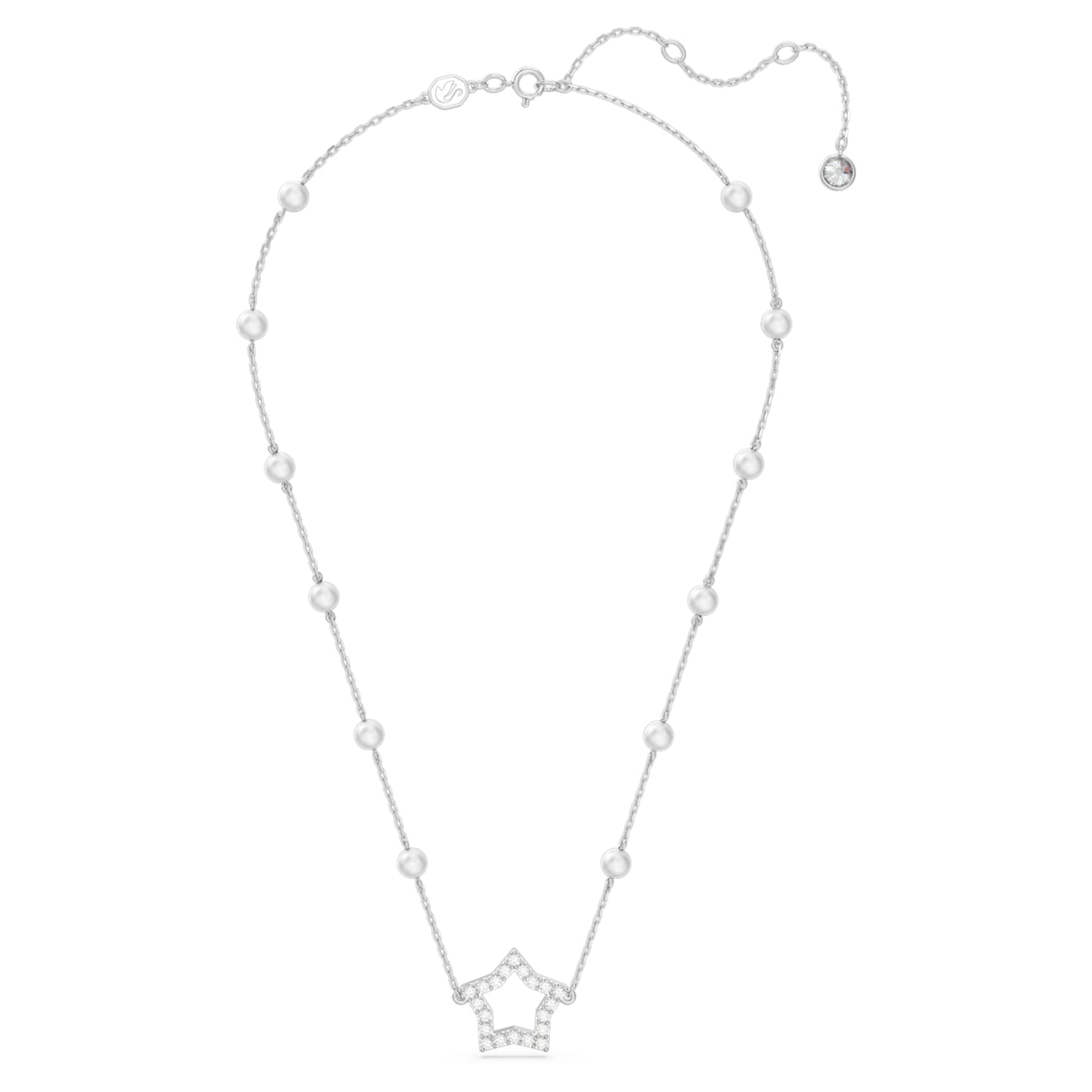 STELLA NECKLACE PEARL STAR - WHITE, RHODIUM
