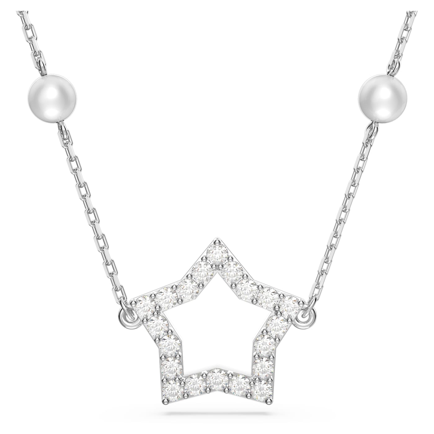 STELLA NECKLACE, PEARL, STAR, RHODIUM PLATED