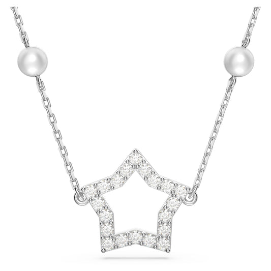 STELLA NECKLACE PEARL STAR - WHITE, RHODIUM