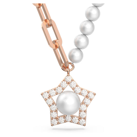 STELLA PENDANT, PEARL, STAR, WHITE, ROSE TONE PLATED