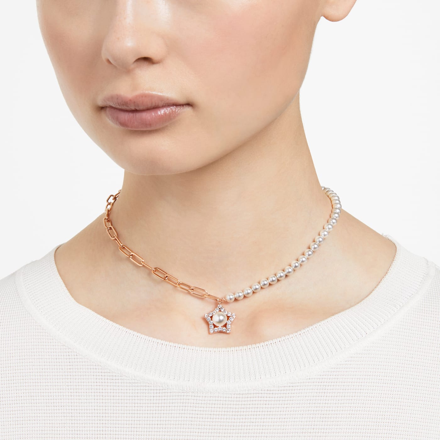 STELLA PENDANT PEARL STAR - WHITE, ROSE-GOLD