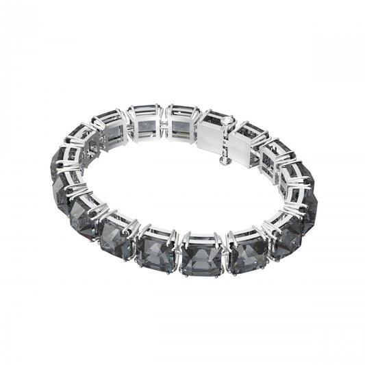 MILLENIA BRACELET, SQUARE CUT CRYSTALS, GREY, BLACK RUTHENIUM PLATED